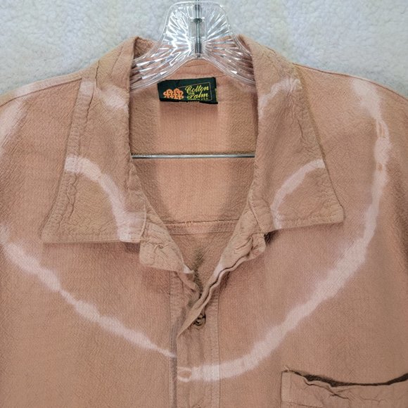 Vintage Cotton Palm Beige Cotton Tie Dye Button Down Collared Rare Casual Shirt - Picture 2 of 15